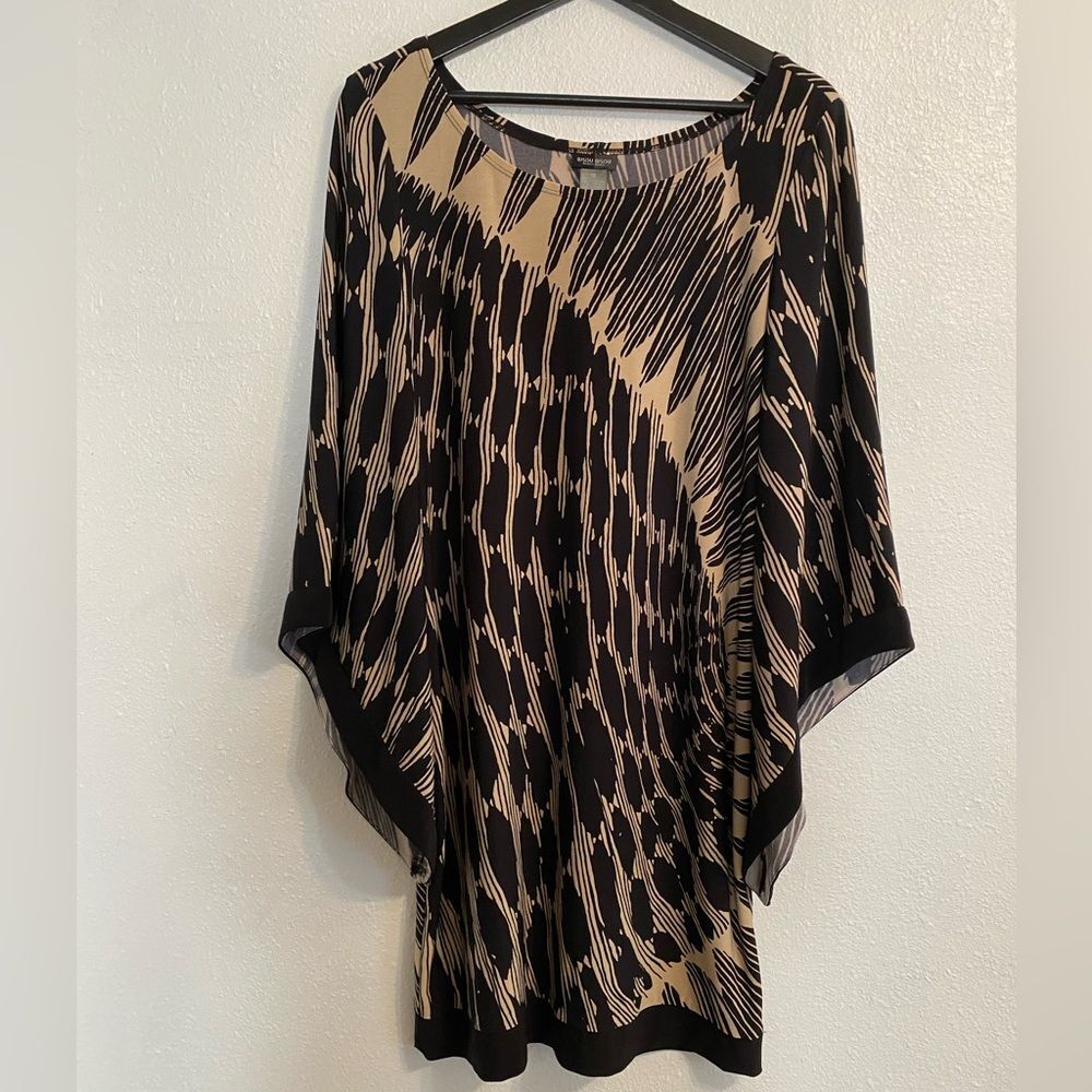 Chic Animal Print Sz 10 Dress Asymmetrical Sleeve Femme Edge Bold Power b1-2